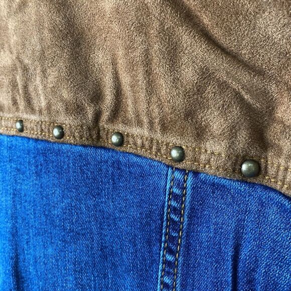 Desiqual Embroidered Flowers Western Denim Jean Jacket Stretchy Mixed Media Boho - Picture 9 of 16